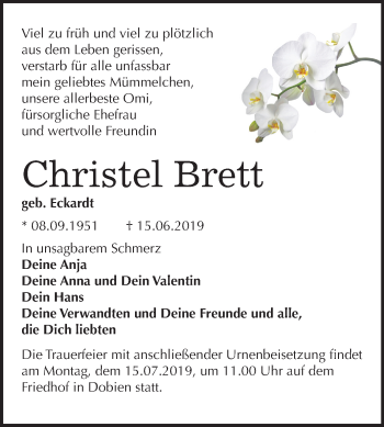 Traueranzeige von Christel Brett von Mitteldeutsche Zeitung