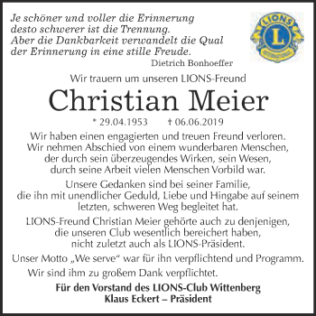 Traueranzeige von Christian Meier von Super Sonntag Wittenberg