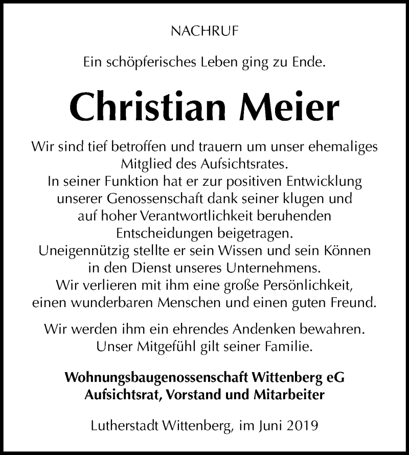  Traueranzeige für Christian Meier vom 22.06.2019 aus Mitteldeutsche Zeitung