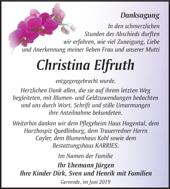 Traueranzeige von Christina Elfruth von Mitteldeutsche Zeitung Quedlinburg