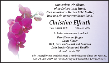 Traueranzeige von Christina Elfruth von Mitteldeutsche Zeitung Quedlinburg