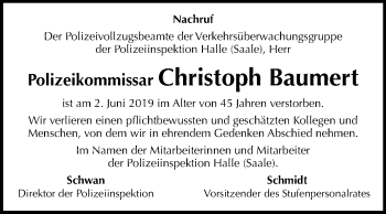 Traueranzeige von Christoph Baumert von Mitteldeutsche Zeitung Halle/Saalkreis