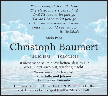 Traueranzeige von Christoph Baumert von Mitteldeutsche Zeitung Halle/Saalkreis