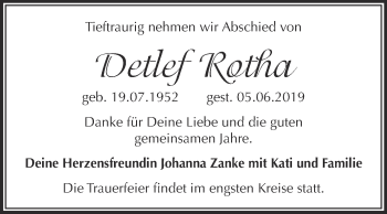 Traueranzeige von Derlef Rotha von Super Sonntag Merseburg