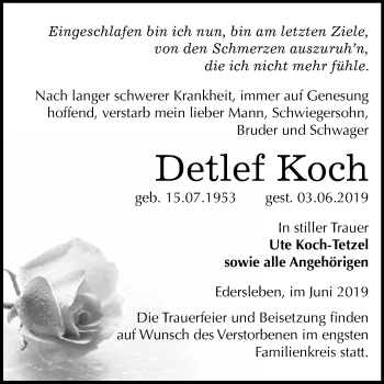 Traueranzeige von Detlef Koch von Super Sonntag SGH Mansf. Land