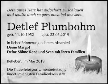 Traueranzeige von Detlef Plumbohm von Mitteldeutsche Zeitung Bernburg