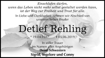 Traueranzeige von Detlef Rehling von Mitteldeutsche Zeitung