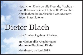 Traueranzeige von Dieter Blach von Mitteldeutsche Zeitung Aschersleben
