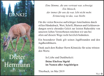 Traueranzeige von Dieter Herrmann von Mitteldeutsche Zeitung Zeitz
