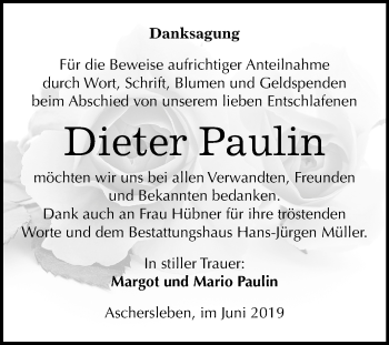 Traueranzeige von Dieter Paulin von Mitteldeutsche Zeitung Aschersleben