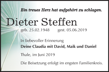 Traueranzeige von Dieter Steffen von Mitteldeutsche Zeitung