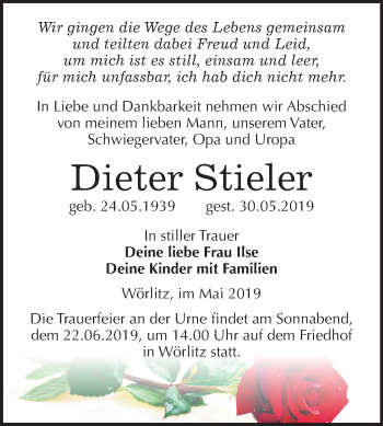 Traueranzeige von Dieter Stieler von Mitteldeutsche Zeitung