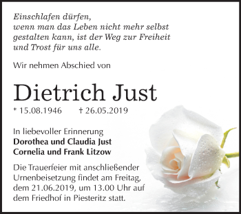 Traueranzeige von Dietrich Just von Mitteldeutsche Zeitung