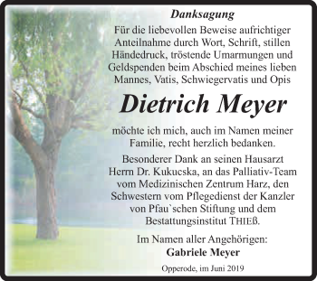 Traueranzeige von Dietrich Meyer von Super Sonntag Quedlinburg