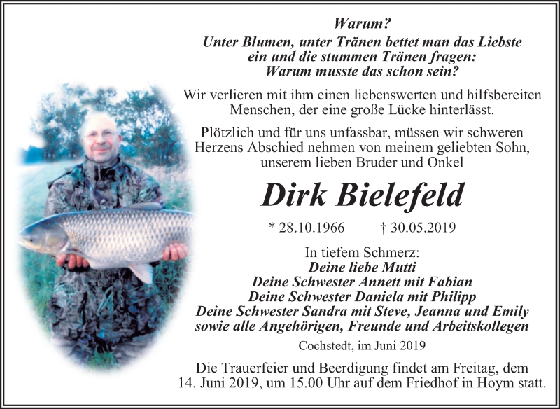  Traueranzeige für Dirk Bielefeld vom 06.06.2019 aus Mitteldeutsche Zeitung