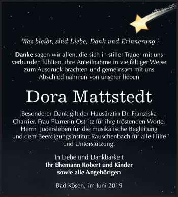 Traueranzeige von Dora Mattstedt von Mitteldeutsche Zeitung