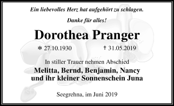 Traueranzeige von Dorothea Pranger von Mitteldeutsche Zeitung