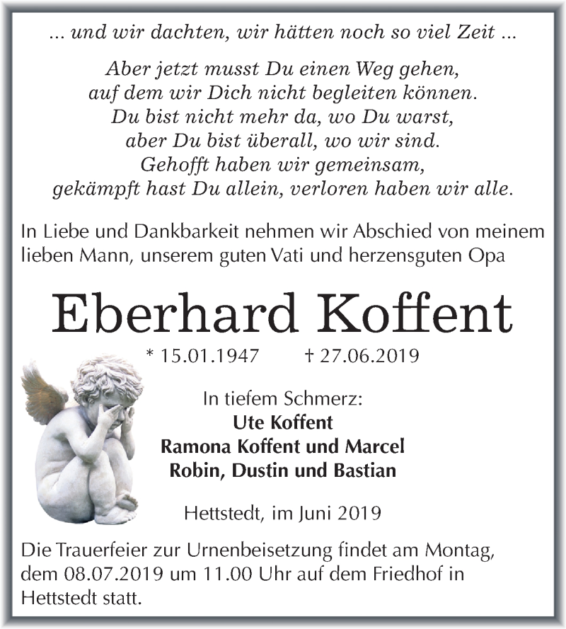  Traueranzeige für Eberhard Koffent vom 29.06.2019 aus Mitteldeutsche Zeitung