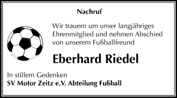 Traueranzeige von Eberhard Riedel von Mitteldeutsche Zeitung Zeitz