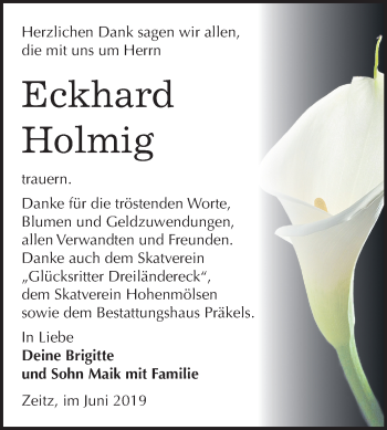 Traueranzeige von Eckhard Holmig von Mitteldeutsche Zeitung Zeitz