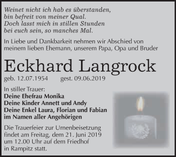 Traueranzeige von Eckhard Langrock von WVG - Wochenspiegel Merseburg