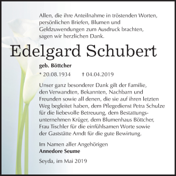 Traueranzeige von Edelgard Schubert von Mitteldeutsche Zeitung