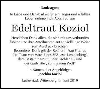 Traueranzeige von Edeltraut Koziol von Mitteldeutsche Zeitung