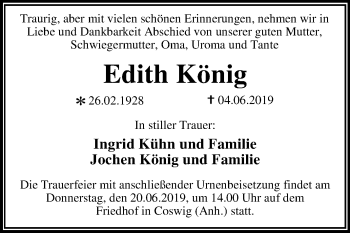 Traueranzeige von Edith König von Mitteldeutsche Zeitung