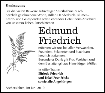 Traueranzeige von Edmund Friedrich von Mitteldeutsche Zeitung Aschersleben