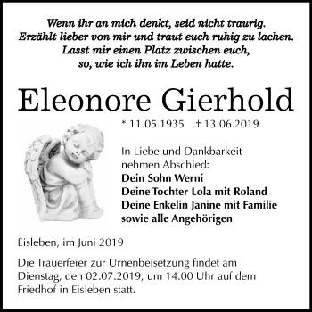 Traueranzeige von Eleonore Gierhold von Wochenspiegel Mansfelder Land