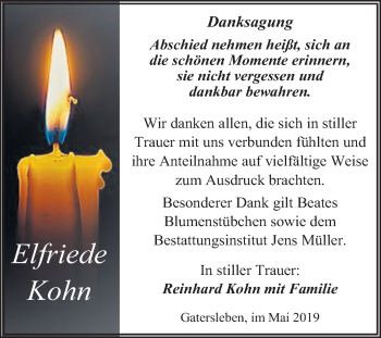 Traueranzeige von Elfriede Kohn von Mitteldeutsche Zeitung Aschersleben