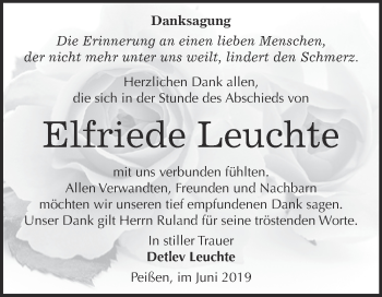 Traueranzeige von Elfriede Leuchte von Super Sonntag Bernburg
