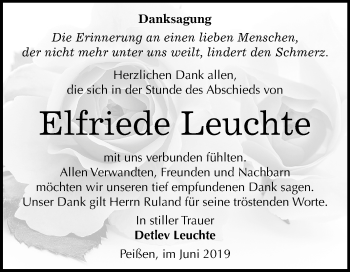 Traueranzeige von Elfriede Leuchte von Mitteldeutsche Zeitung Bernburg