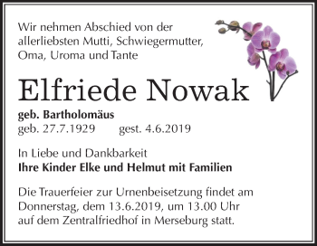 Traueranzeige von Elfriede Nowak von Mitteldeutsche Zeitung Merseburg/Querfurt