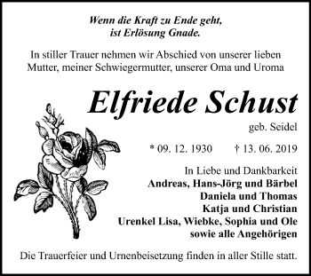 Traueranzeige von Elfriede Schust von Mitteldeutsche Zeitung Bitterfeld