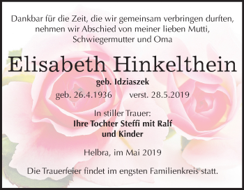 Traueranzeige von Elisabeth Hinkelthein von Mitteldeutsche Zeitung
