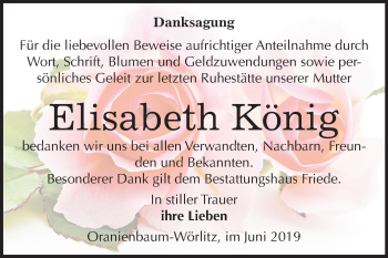 Traueranzeige von Elisabeth König von Mitteldeutsche Zeitung
