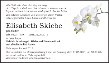 Traueranzeige von Elisabeth Skiebe von Mitteldeutsche Zeitung Aschersleben