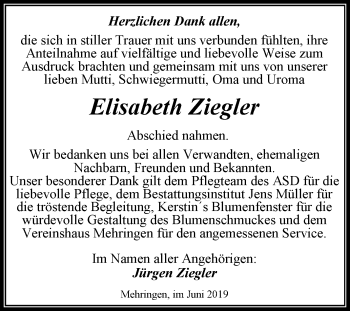 Traueranzeige von Elisabeth Ziegler von Super Sonntag Aschersleben