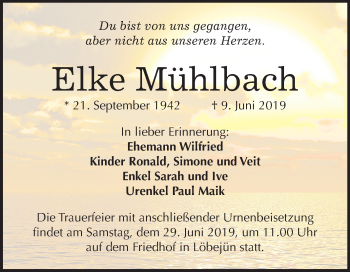 Traueranzeige von Elke Mühlbach von Mitteldeutsche Zeitung Halle/Saalkreis