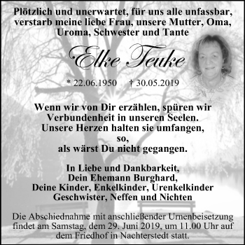 Traueranzeige von Elke Teuke von Mitteldeutsche Zeitung Aschersleben