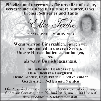 Traueranzeige von Elke Teuke von Super Sonntag Aschersleben