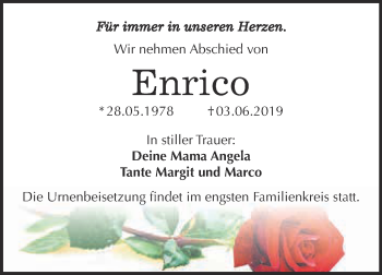 Traueranzeige von Enrico  von WVG - Wochenspiegel Dessau / Köthen