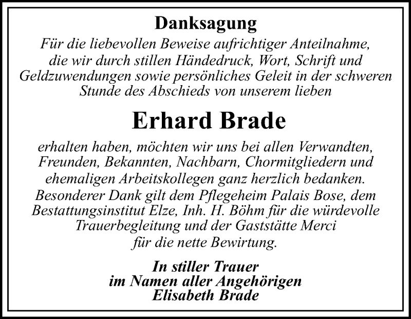  Traueranzeige für Erhard Brade vom 22.06.2019 aus WVG - Wochenspiegel Dessau / Köthen