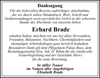 Traueranzeige von Erhard Brade von WVG - Wochenspiegel Dessau / Köthen