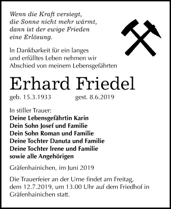 Traueranzeige von Erhard Friedel von Mitteldeutsche Zeitung
