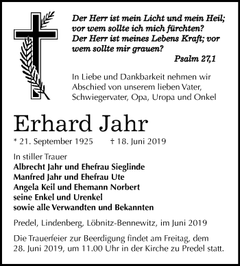 Traueranzeige von Erhard Jahr von Mitteldeutsche Zeitung