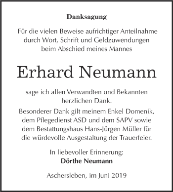 Traueranzeige von Erhard Neumann von Super Sonntag Aschersleben
