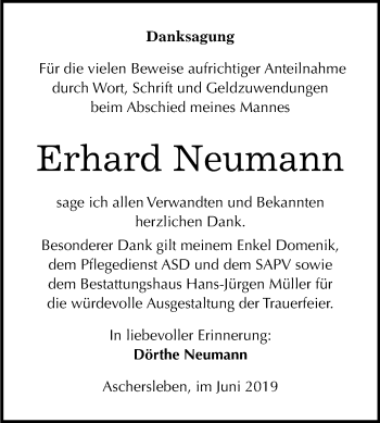 Traueranzeige von Erhard Neumann von Mitteldeutsche Zeitung Aschersleben