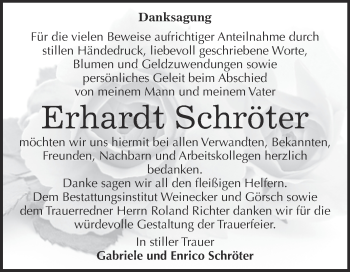 Traueranzeige von Erhardt Schröter von Super Sonntag Bernburg